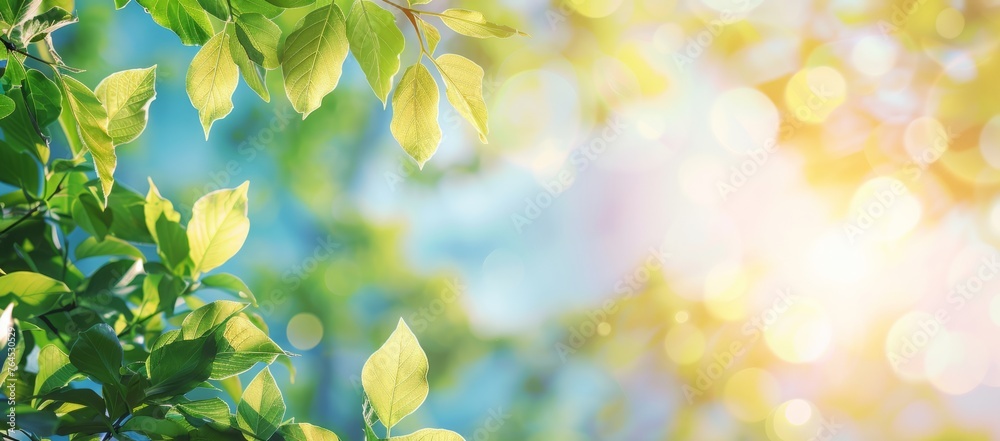 Blue sky and green leaves background banner with copy space Blue sky and green leaves background banner with copy space