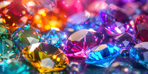 shiny crystal on abstract backgrounnd, luxury jewelry stonne on luxury background, luxury diamond, shining diamond,A colorful display of gemstones is displayed on a dark background. 