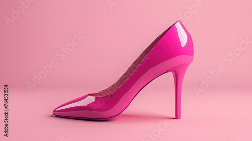 A stylish pink high heeled shoe on a matching pink background. Perfect for fashion and feminine concepts