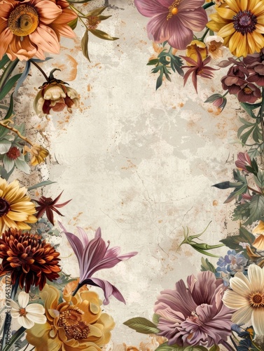 A floral border pattern with flowers framing the edges of the wallpaper 