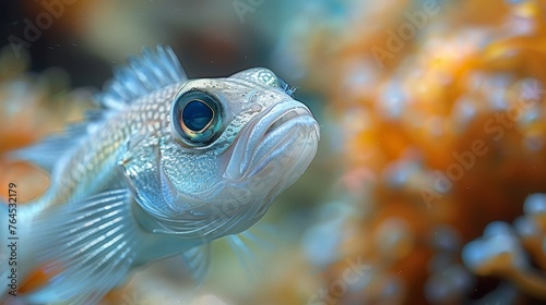  A sharp image showing a fish amidst various corals against a watery backdrop