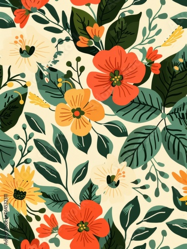 A floral pattern featuring flowers specific to a particular region or ecosystem
