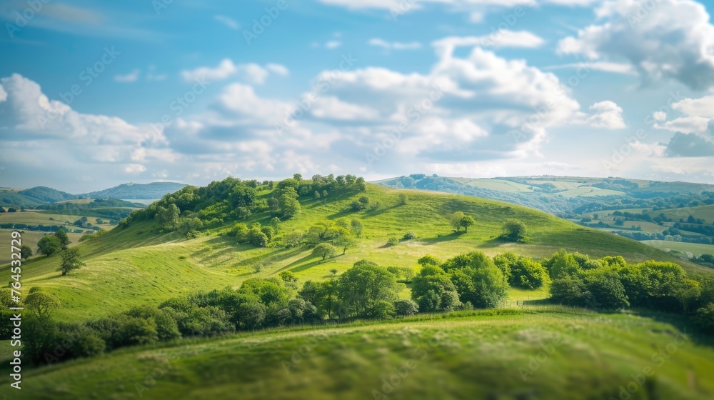 Obraz premium A picturesque green hill with trees on top. Ideal for nature backgrounds