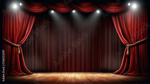Stage with red curtains actor show man in spotlight ve .Generative AI