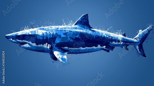 Wallpaper Mural  A portrait of a majestic white shark against a vibrant blue canvas, adorned with a splattering of water beside it Torontodigital.ca