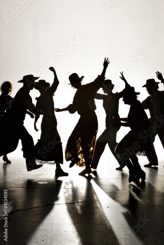 Group of people dancing in silhouette, perfect for dance event promotions © Fotograf