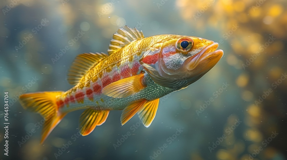 A closeup of a fish in a water body with many bubbles behind it A closeup of a fish in a water body with many bubbles behind it