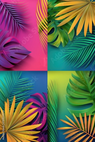 Vibrant tropical leaves in four different colors, perfect for nature designs