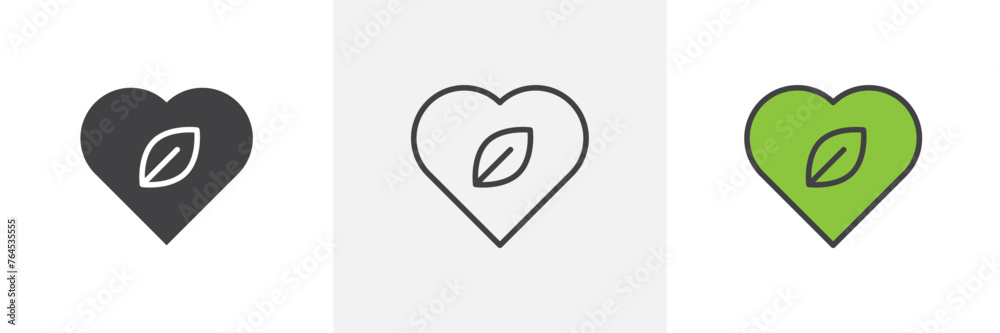Symbols of Natural Love. Heart and Leaf Icons Celebrating Vegan Compassion. Symbols of Natural Love. Heart and Leaf Icons Celebrating Vegan Compassion.