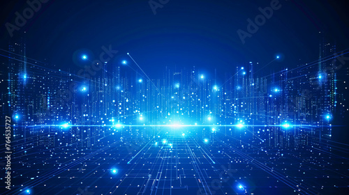 Digital Network Mesh, Blue Futuristic Technology and Science Background