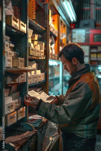 A man reading a book in a store. Ideal for bookstore or education concepts © Fotograf
