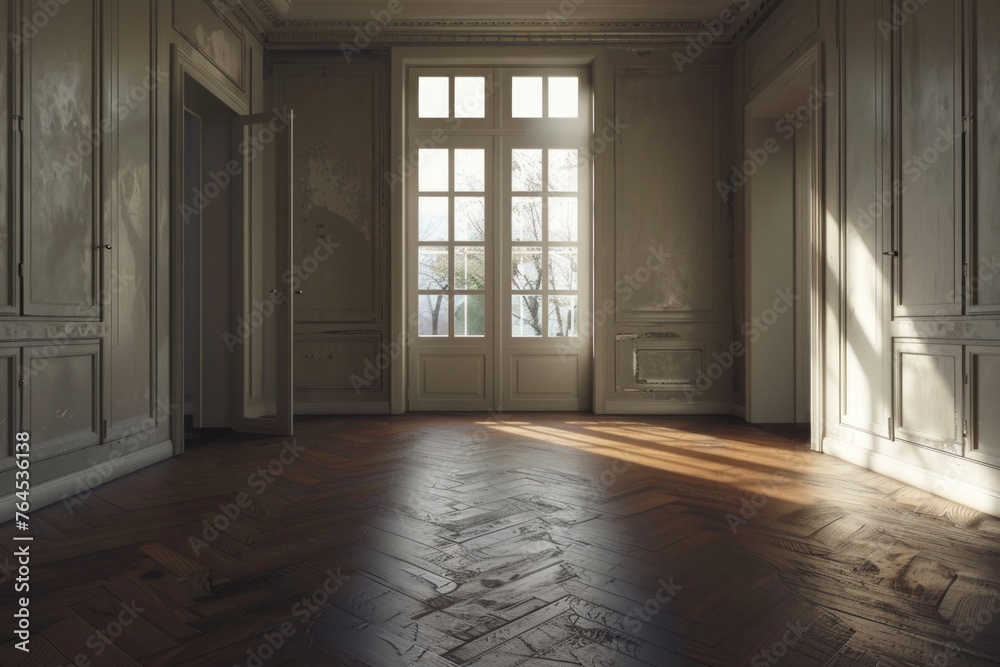 A simple image of an empty room with a door and a window. Suitable for various design projects