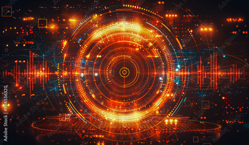 Obraz premium Futuristic Technology Network, Digital Lines and Circles in Space Concept