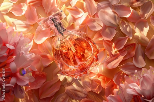 Perfume Bottle and Flower Petals an elegant perfume bottle