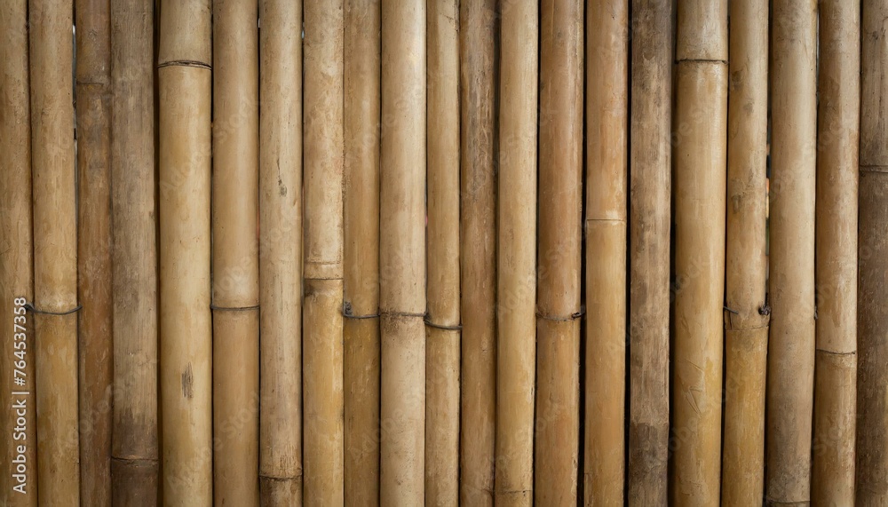 Fototapeta premium Weathered Elegance: Old Brown Tone Bamboo Plank Fence Texture