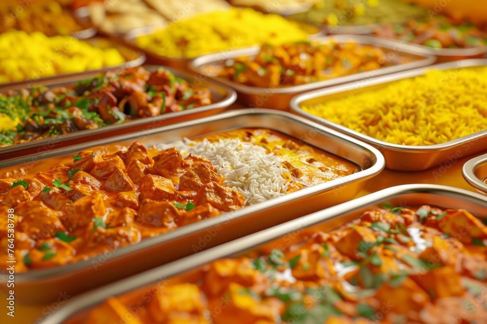 Curry Buffet Showcasing a buffet spread of various Indian curries