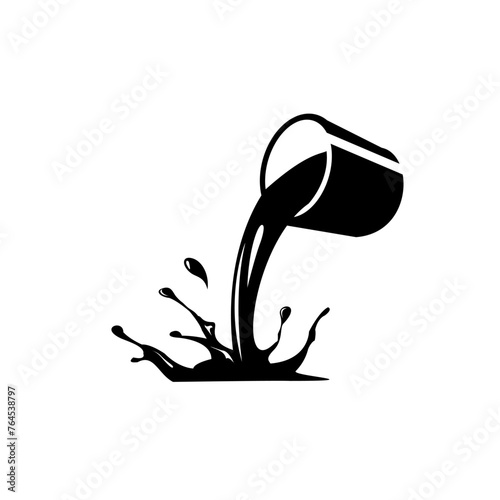 pouring black paint from bucket  silhouette icon vector