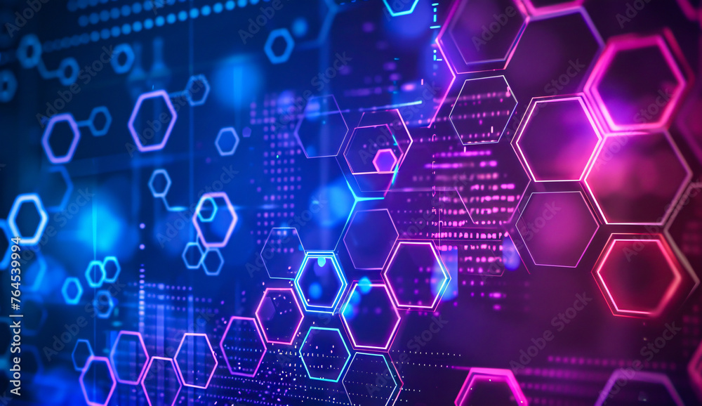 Fototapeta premium Digital Hexagon Network, Futuristic Blue Science and Technology Background