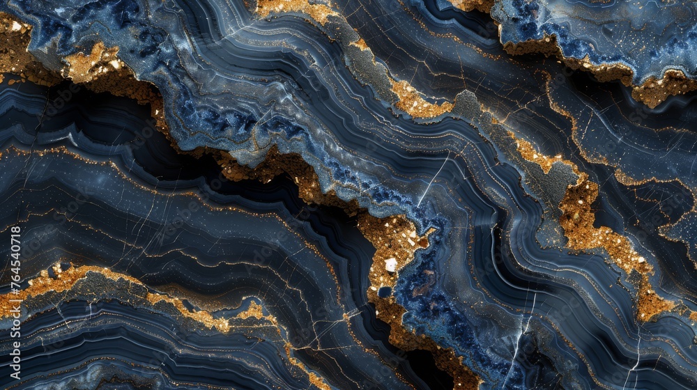 A panoramic image of a polished marble floor adorned with metallic gold and azure edges A panoramic image of a polished marble floor adorned with metallic gold and azure edges