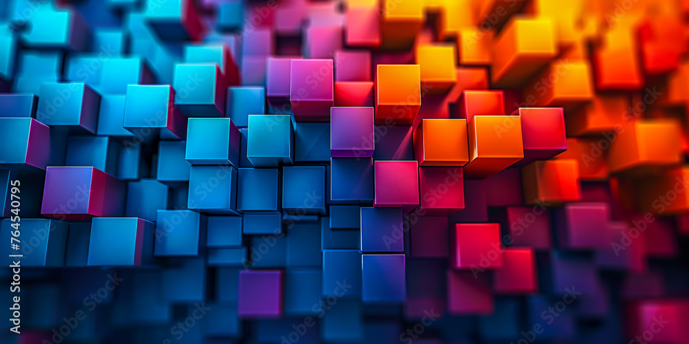 Colorful Abstract Squares, Geometric Cube Pattern in a Digital World