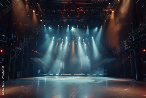 Live Theatrical Performance with Rigging, Lighting, and PA Systems in a Venue. Concept Theatrical Performance, Rigging, Lighting, Audio Systems, Venue Settings photo