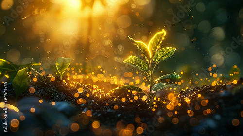 Dream-Nurturing Planters  Ethereal Vines  Bursting Imagery  Sprouting Hope  Magical Spark  3D Illustration  Golden Hour  Depth of Field Bokeh Effect