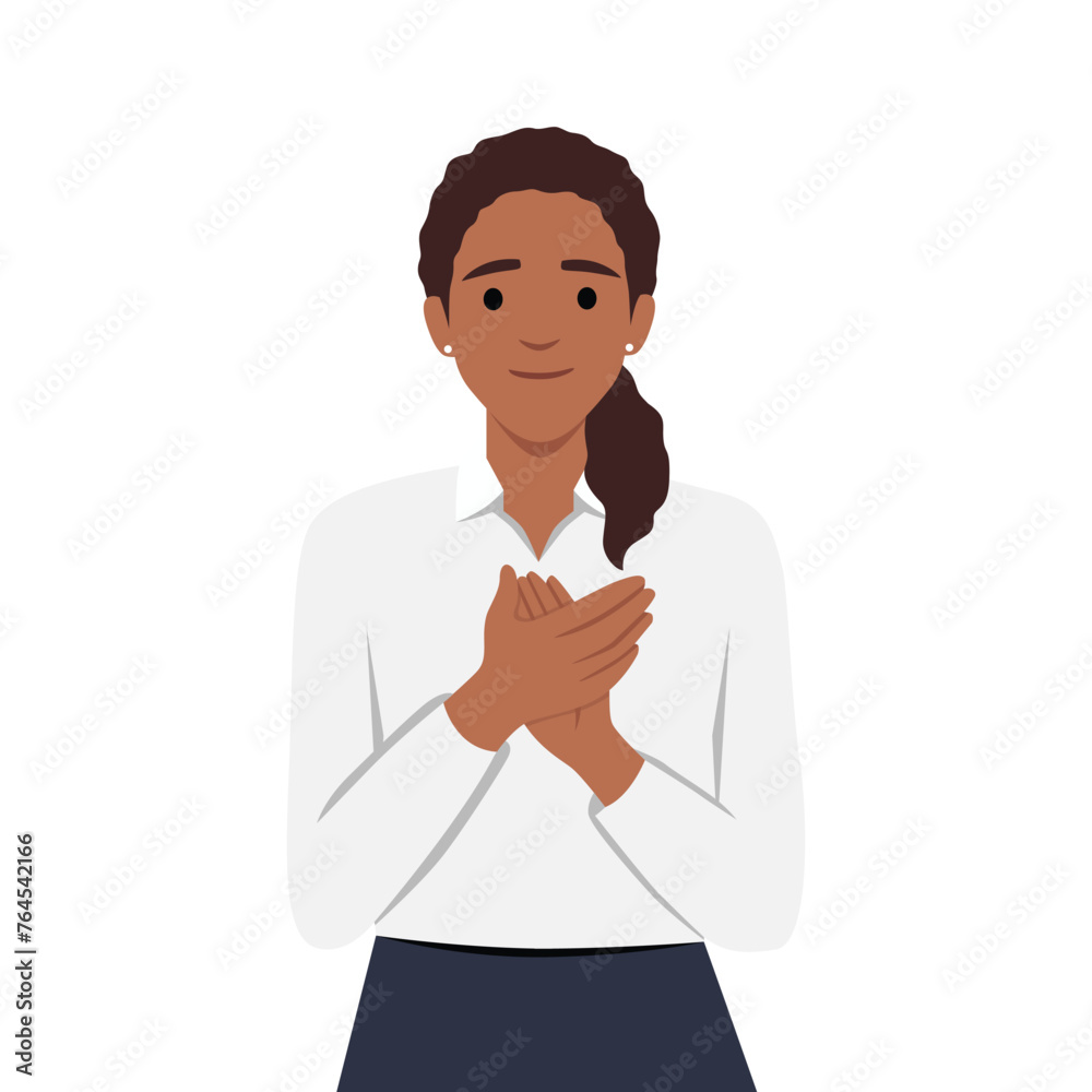 Woman Applauding with smile Expression Bravo. Flat vector illustration isolated on white background Woman Applauding with smile Expression Bravo. Flat vector illustration isolated on white background