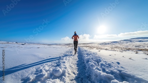An athlete braves the winter chill, running through a snow-covered trail with a serene, frosty landscape in the background. AIG41 © Summit Art Creations