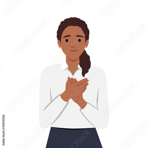 Woman Applauding with smile Expression Bravo. Flat vector illustration isolated on white background
