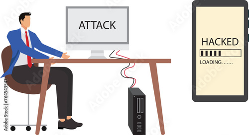 Businessman hacker hacking a smart phone