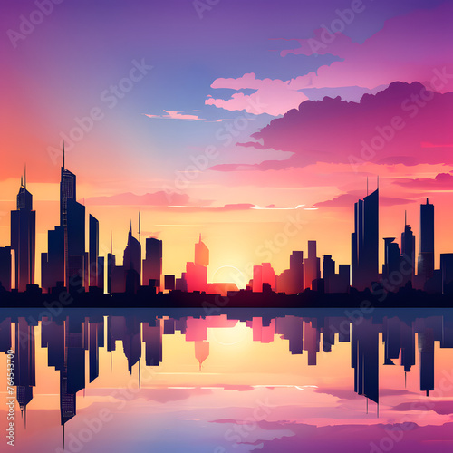 city skyline at sunset © matti