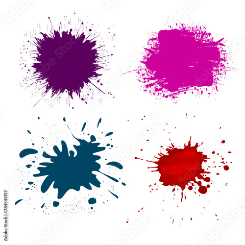 Ink drops and splashes. Blotter stains  paint splatters and ink splatters. Artistic dirty grunge abstract dotted vector set. Illustration colorful drip splash  dirty ink blots