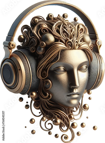 Luxury Headphone Titanium and Gold Vector Illustration