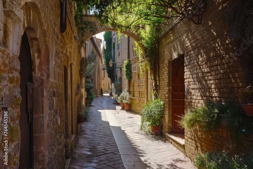 Beautiful medieval street in Assisi, Umbria, Italy. Beautiful large European streets are reminiscent of the beginning of summer vacation and summer adventure