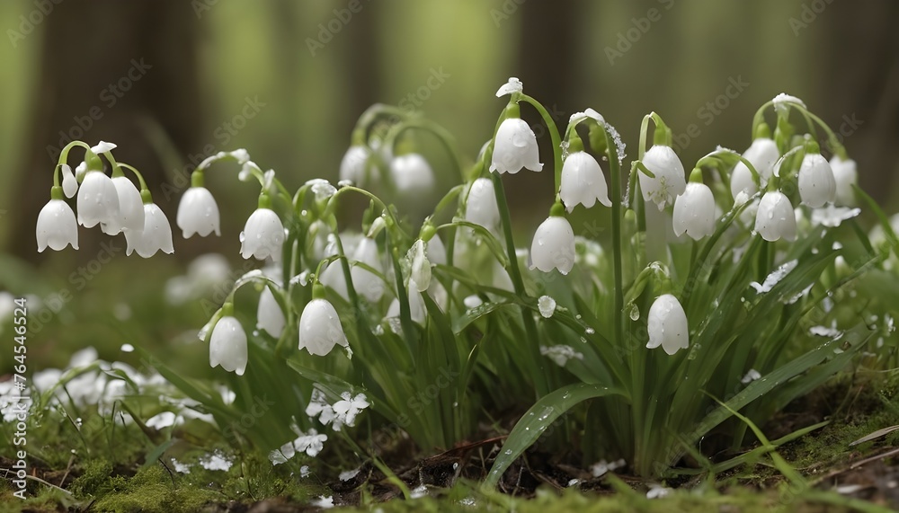 Obraz premium serene spring day in a lush forest, where the air is filled with the fresh scent of blooming flowers and the gentle chirping of birds