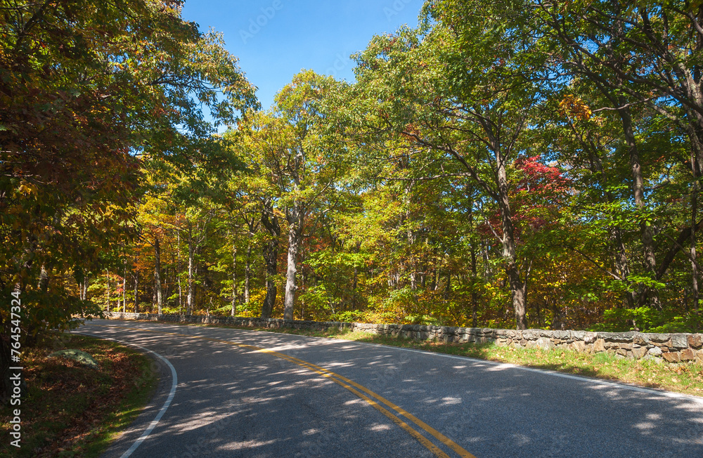 The Skyline Drive at Shenandoah National Park along the Blue Ridge Mountains in Virginia