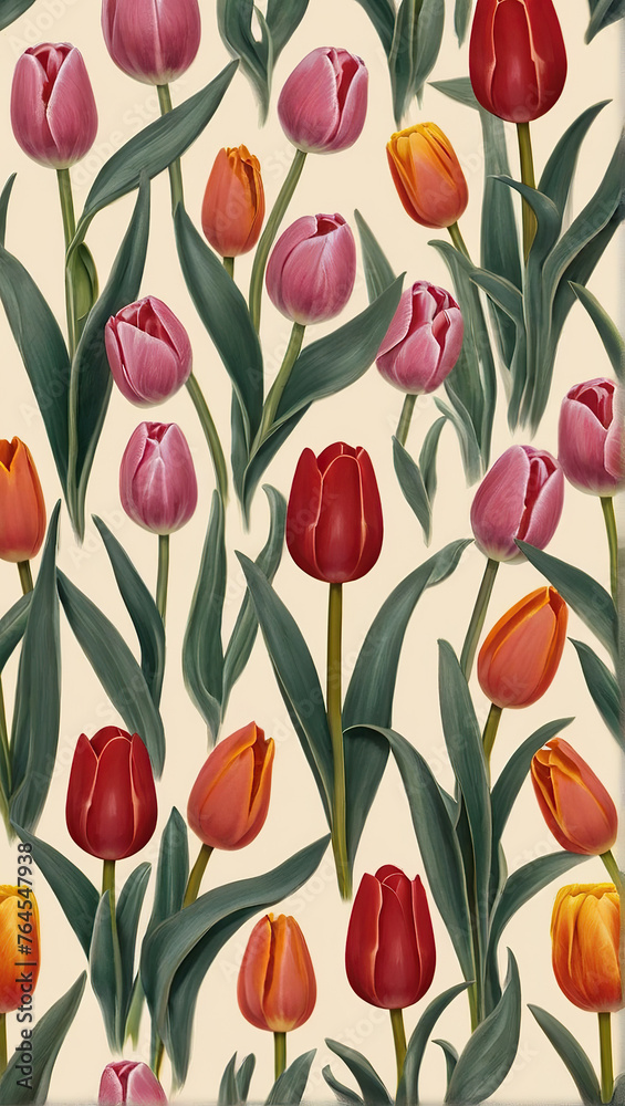 Obraz premium Lots of red and yellow tulips