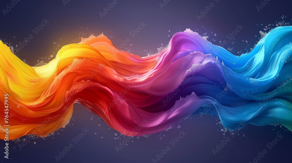  A colorful wave with blue background, bottom-right bubbles - obrazy, fototapety, plakaty 