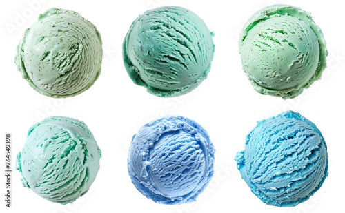 set of blue green fancy ice cream balls