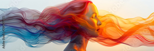Colorful abstract silhouette profiles with wavy patterns. Artistic concept of human connection with nature and emotions. Versatile backdrop for creative design. Abstract representation of mental healt photo