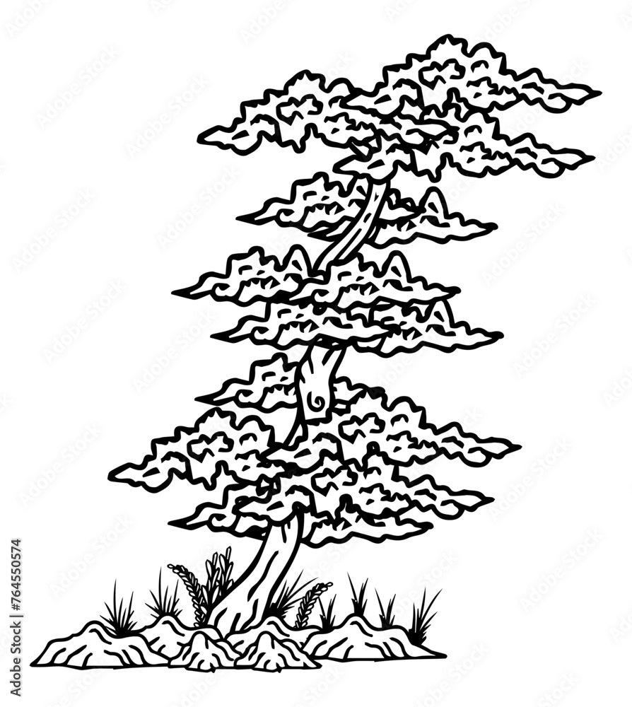 Outline Tree Asian Illustration Element Outline Tree Asian Illustration Element