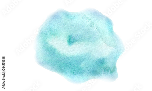 Turquoise abstract texture isolated on white. Cloud, sky. Strokes of paint. Brushed painted background. Aquarelle splash. Watercolor illustration for card, greeting backgrounds
