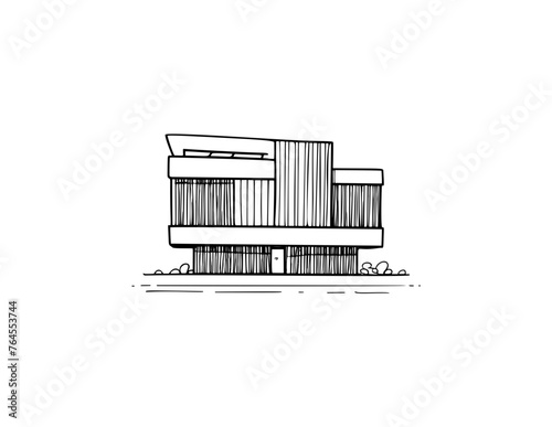 Landscape of the neighborhoods of the city, the houses of the suburbs residential area. A number of low-rise buildings of the village. Outline vector illustration	