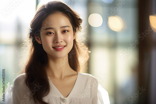 Portrait of a beautiful young asian girl or woman smiling