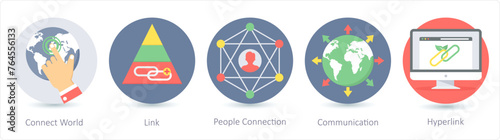A set of 5 Seo icons as connect world, link, people connection