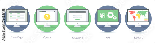 A set of 5 Seo icons as form page, query, password