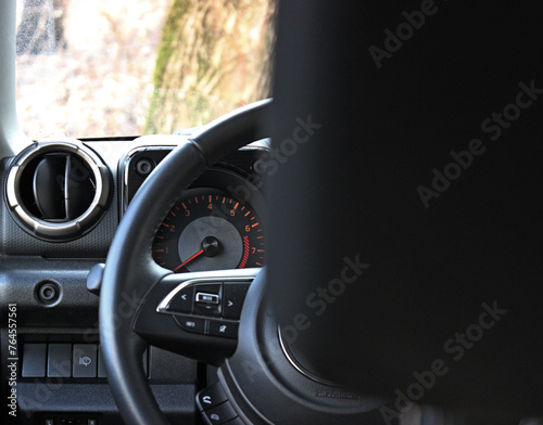 The headrest blocks the view of the car's dashboard  © AnyVIDStudio