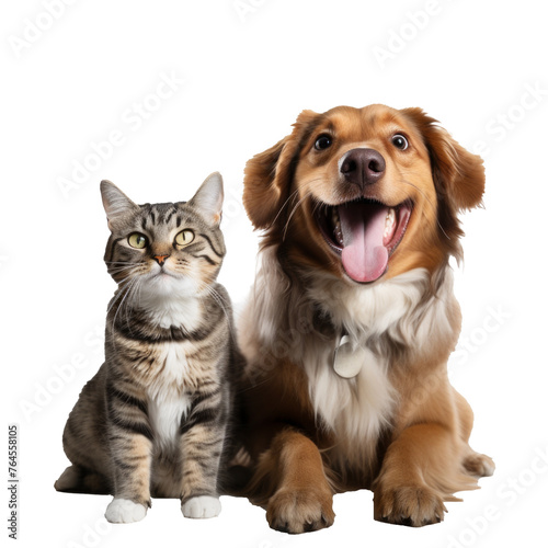 Happy funny cat and funny dog Isolated on white background © PhotoFolio Finds