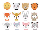 Cartoon cute baby animals for baby cards, baby shower invitation,print,poster. Vector illustration.Deer,cat, bunny,koala,llama,alpaca, raccoon,fox,unicorn, wolf,bear,lion,panda,tiger,dog,rabbit,hare