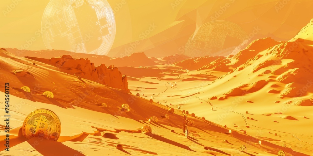 Obraz premium A desert scene with a large yellow ball in the foreground